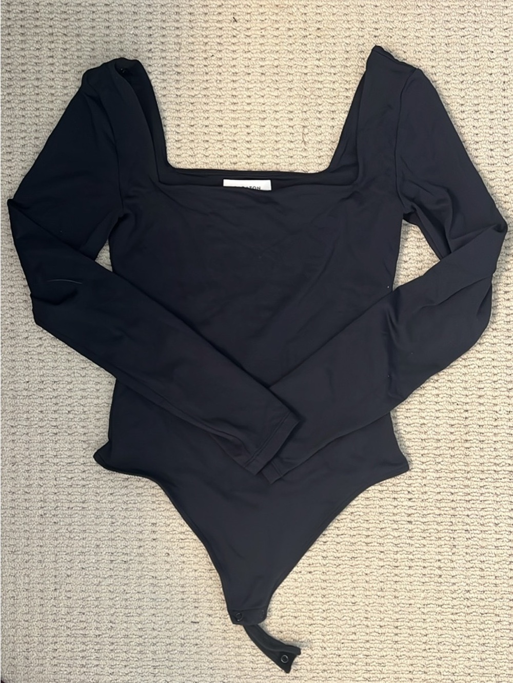 Babaton Black Long-Sleeve Square-Neck Bodysuit